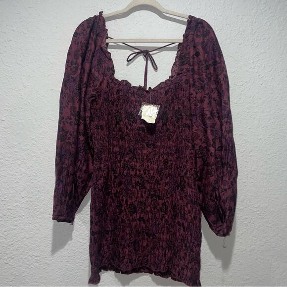 Free People womens Floral-print Smock It to Me Balloon-sleeve Mini Dress Large - Picture 2 of 6